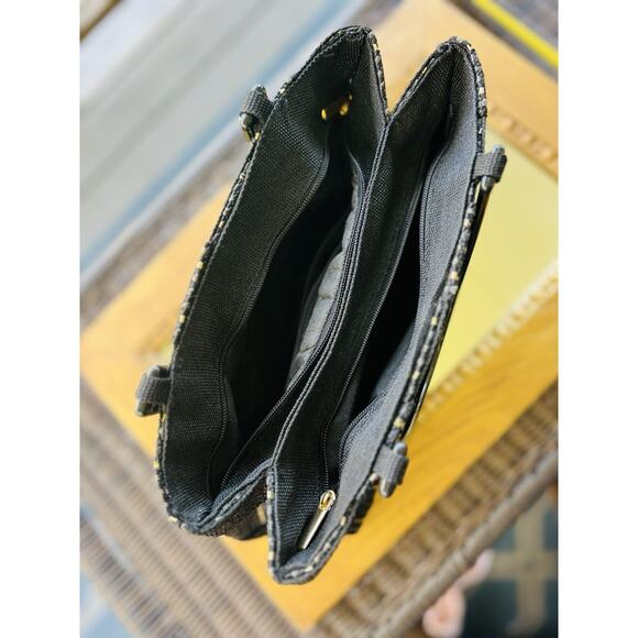 Vintage M&G Bertini Black and Gold Tote Bag Double Lucite Handles Made In Italy - Picture 8 of 12